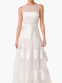 Elegant Sleeveless Layered Tulle Satin Pleated Maxi Dress