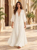 Elegant Batwing Sleeve Lace Flowy Maxi Dress