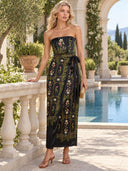 Exquisite Printed Satin Maxi Dress