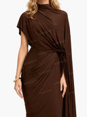Irregular Shawl Pleated Maxi Dress