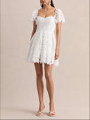 Lace Puff Sleeve Mini Dress