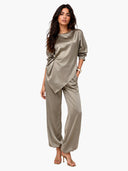 Retro Embroidered Waist Belt Satin Shirt & Harem Pants Set