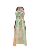 Bohemian Colorblock Stripe Halter Maxi Dress