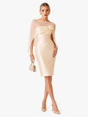 Asymmetrical One-Shoulder Sheer Shawl Satin Midi Dress