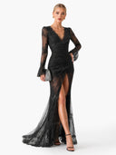 Charming Sheer Tulle Lace High Slit Maxi Dress