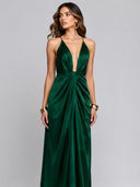 Emerald Green Satin Backless Maxi Dress