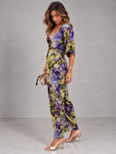 Abstract Print Tie-Front Blazer & Straight Leg Pants Set