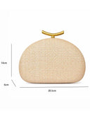 Fashion Half-Moon Woven Straw Clutch Bag