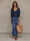 Elegant Knit V-Neck Sweater & Satin Slip Dress Two-Piece Set