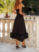 Elegant Spaghetti Strap Bubble Hem Midi Dress