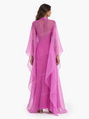 Elegant Sheer Organza Cape Sleeve Maxi Dress