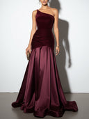 Elegant Velvet Satin Ruched Party Maxi Dress