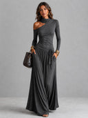 Asymmetric Off-Shoulder Ruched Maxi Dress