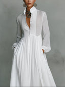 Casual Long-sleeved Pleated Maxi Dress