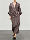Casual Pleated Batwing Sleeve Maxi Dress