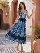Floral Print Square Neck Peplum Lace Trim Two-Piece Set