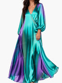 Luxury Satin Gradient V-Neck Maxi Dress