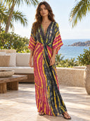 V-Neck Printed Slit Streamer Design Maxi Dress