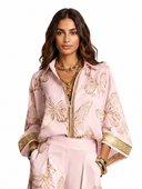 Elegant Butterfly Print Zip Shirt