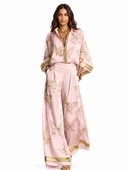 Elegant Butterfly Print Zip-Up Top & Wide Leg Pants Set