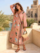 Bohemian Tribal Print Wrap Maxi Dress
