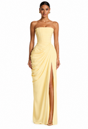 Strapless Pleated Slit Maxi Dress
