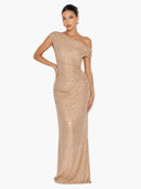 Off-Shoulder Shiny Pleated Maxi Dress