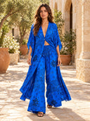 Boho Print Deep V-Neck Top & Wide Leg Pants Two-Piece Set