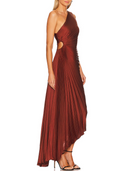 One-Shoulder Pleated Asymmetric Maxi Dress