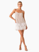 Fairy Lights Sequin Layered Feather Fringed Mesh Mini Dress