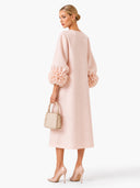 Elegant Floral Cuff Button-Front Midi Dress