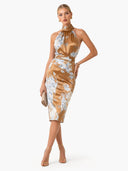 High-Waisted Sleeveless Printed Midi Dress