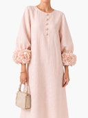 Elegant Floral Cuff Button-Front Midi Dress