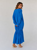 Adjustable Ruched Long Sleeve Maxi Dress