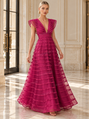 Exquisite Mesh-Panel Deep V-Neck Party Maxi Dress