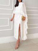 Elegant Ruffle Cape Sleeve Slit Maxi Dress