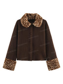 Faux Fur Trim Contrast Knit Cardigan Jacket
