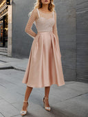 Elegant Pearl Mesh Top & Satin Midi Skirt Set
