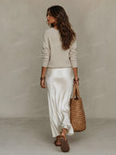 Elegant Knit V-Neck Sweater & Satin Slip Dress Two-Piece Set
