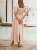 Elegant High-neck Bud Sleeve Midi Dress