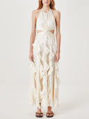 Elegant Halter Neck Ruffled Cutout Maxi Dress