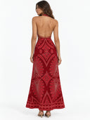 Casual Tribal Print Halter Cutout Maxi Dress