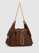 Suede Quilted Chain Shoulder Bucket Bag