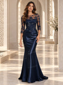 Lace Bodice Satin Mermaid Prom Maxi Dress