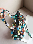 Bohemian Multicolor Stone Beaded Hobo Underarm Shoulder Bag