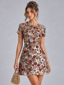 Elegant Multicolor Floral Sequin Mini Dress