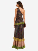 Unique Colorful Print Tiered Ruffle One-Shoulder Top Two-Piece Set