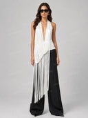 Elegant Fringe Draped Top & Mini Shorts Two-Piece Set