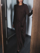 Elegant Draped Long Sleeve Maxi Dress