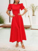 Elegant High-neck Bud Sleeve Midi Dress